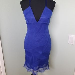 Royal Blue Cross Strap Mini Dress with Lace bottom